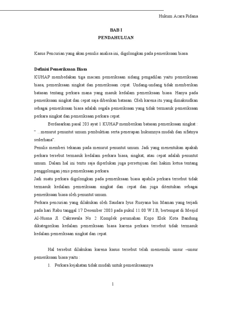 Analisa Kasus Pencurian