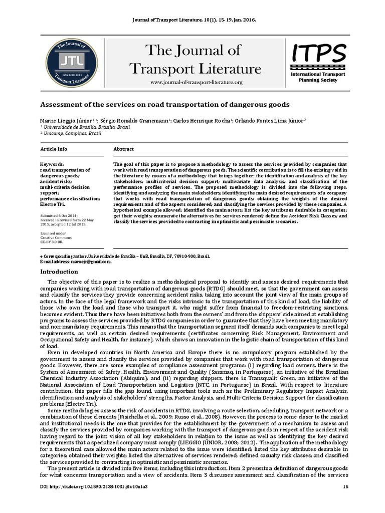 Assessing Road Transport of Dangerous Goods | PDF | Factor Analysis | Risk