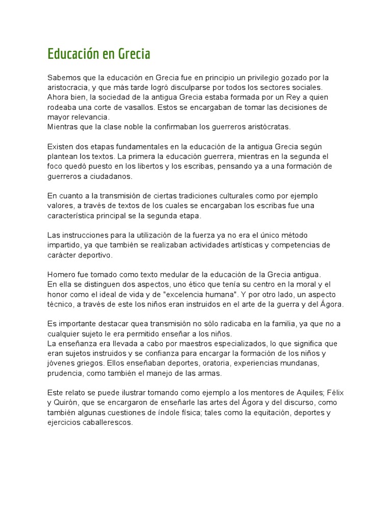 Educación en Atenas y Esparta | PDF | Antigua Grecia | Esparta