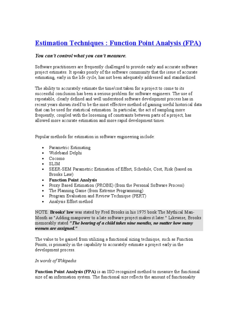 Function Point Analysis in Estimation | PDF | Application Software ...