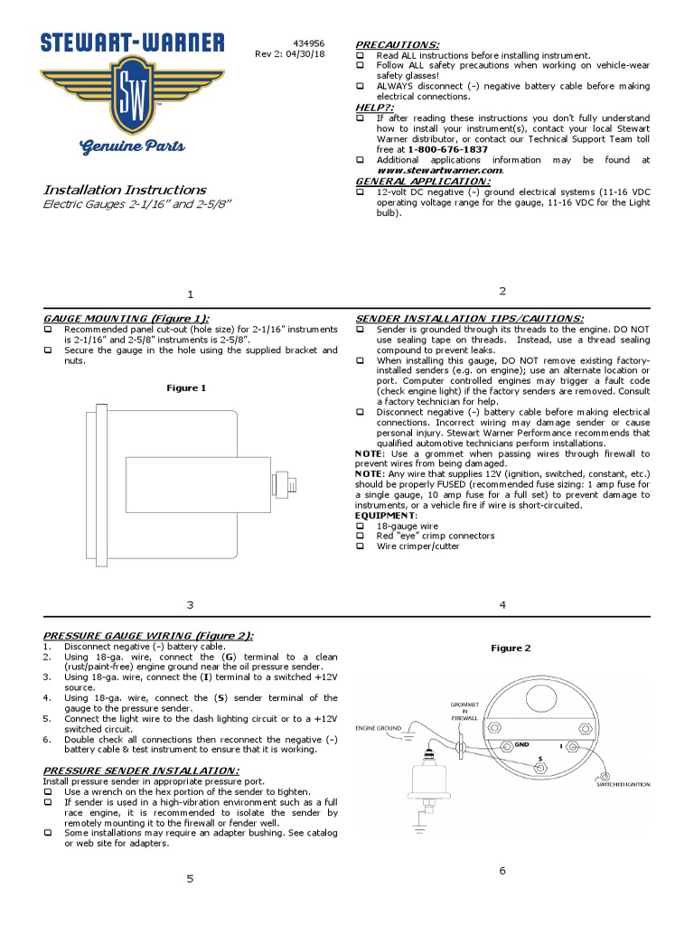 Installation Instructions: Electric Gauges 2-1/16" and 2-5/8" | PDF