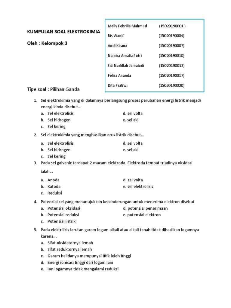 Kumpulan Soal Elektrokimia 1 Docx