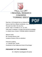 Final Report I Regional Research Congress "Forming Seeds": President of The Congress