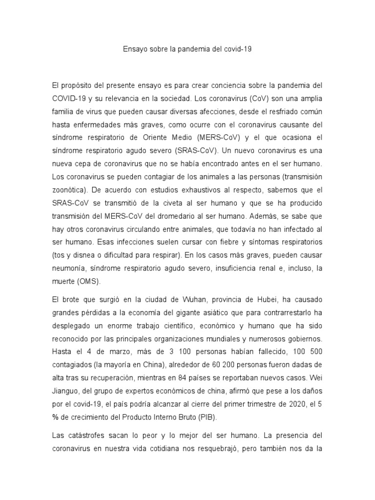 Ensayo Sobre La Pandemia Del Covid | PDF | Enfermedades y trastornos ...