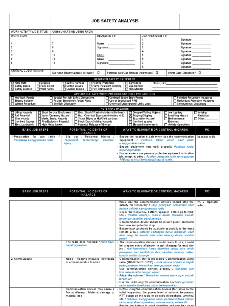 Jsa Communcation Using Radio | PDF | Personal Protective Equipment | Radio