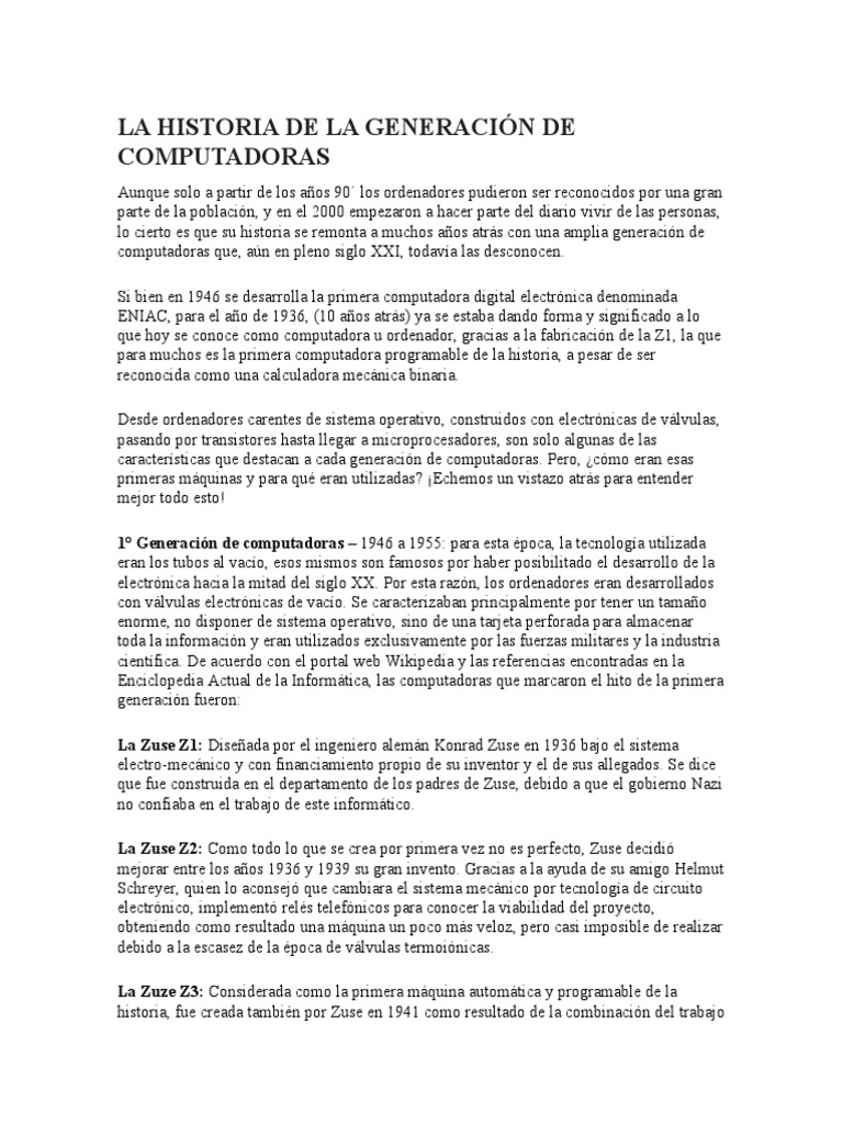 Historia de las generaciones de computadoras | PDF | Circuito integrado ...