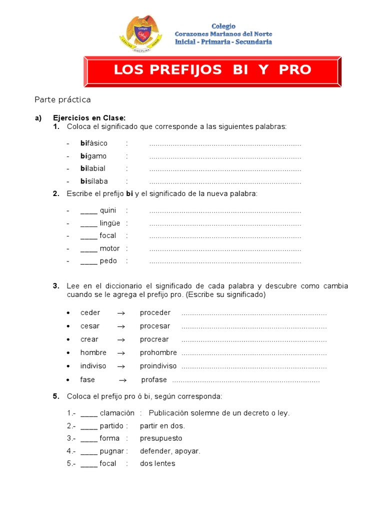 Ejercicios sobre Prefijos Bi y Pro | PDF