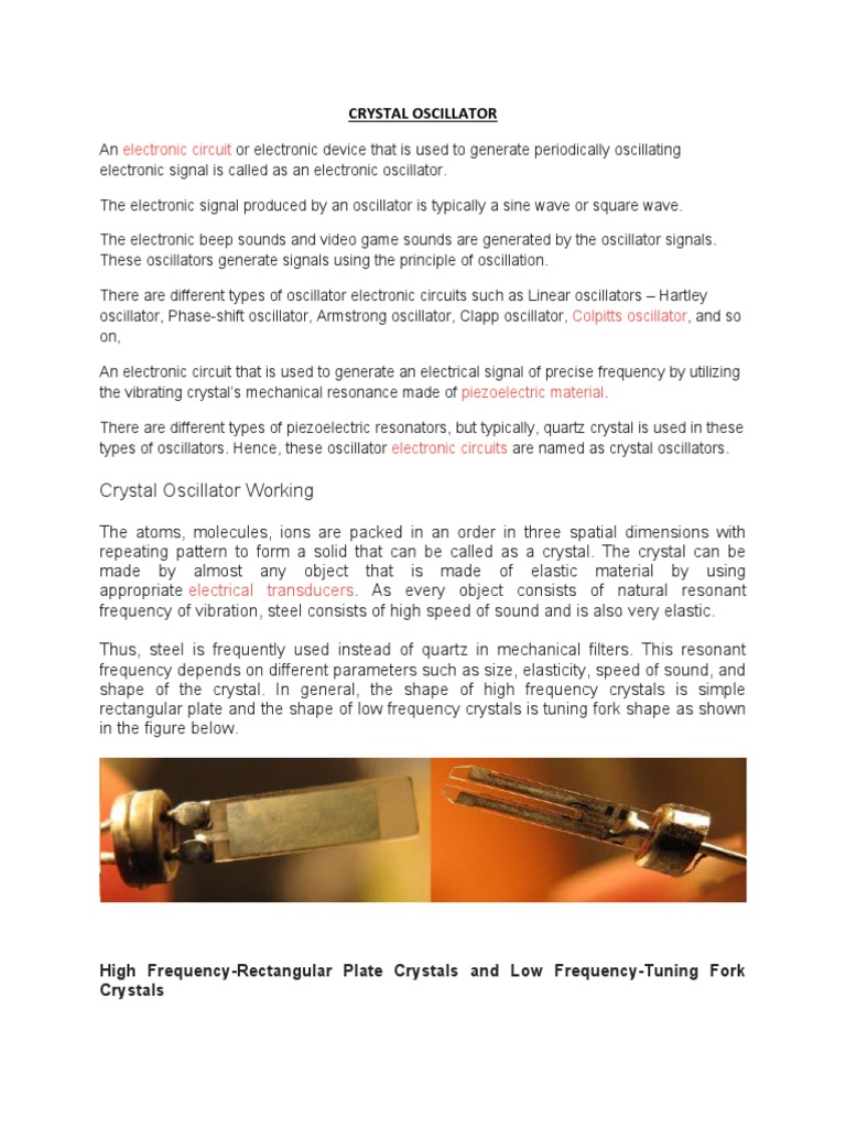 Crystal Oscillator Working Electronic Circuit PDF Resonance