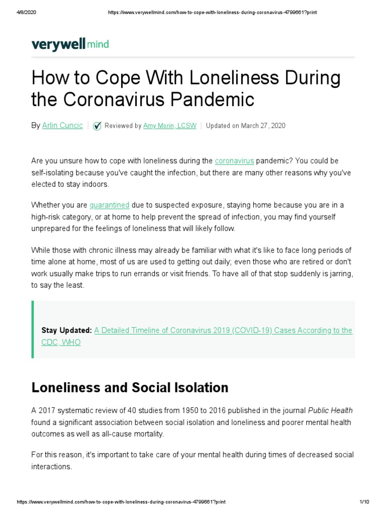 How To Cope With Loneliness During The Coronavirus Pandemic PDF | PDF ...