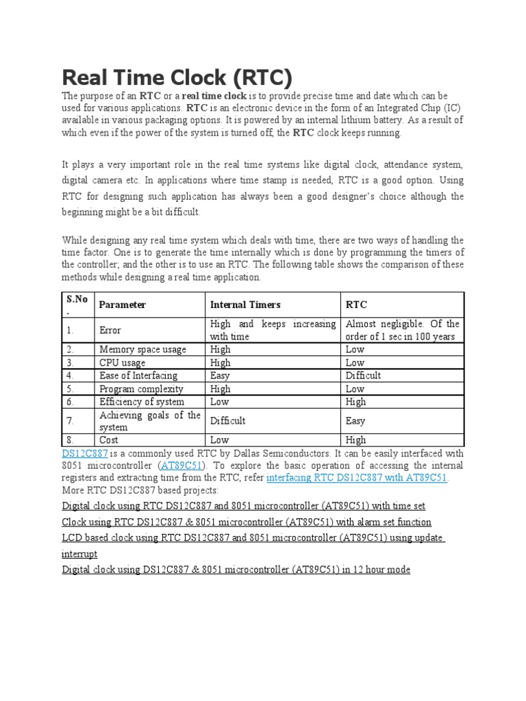 Real Time Clock (RTC) S.No Parameter Internal Timers RTC PDF