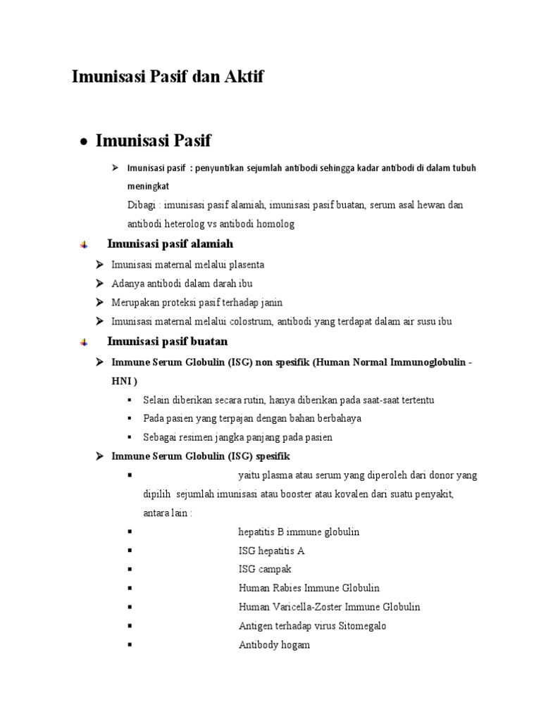Imunisasi Pasif Dan Aktif PDF Imunisasi Pasif Dan Aktif PDF