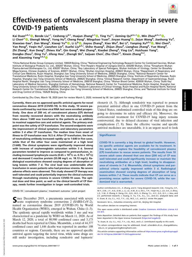 Convalescent Plasma for Severe COVID-19 | PDF | Immunology | Medical ...