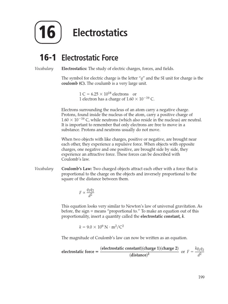 Physics Chapter 32 Coulombs Law Key Electric Charge Electrostatics