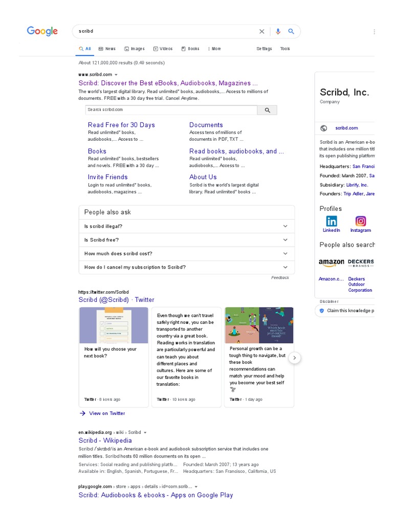 Scribd, Inc. Scribd Discover The Best Ebooks, Audiobooks, Magazines