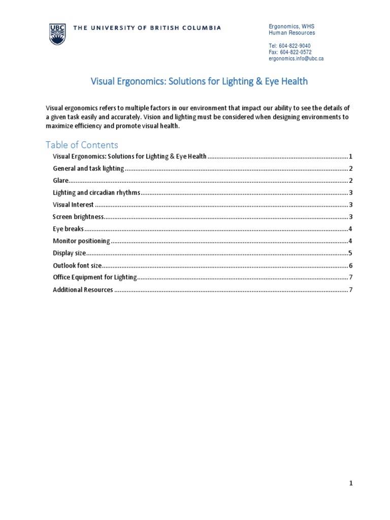 Visual Ergonomics for Eye Health | PDF | Lighting | Eye
