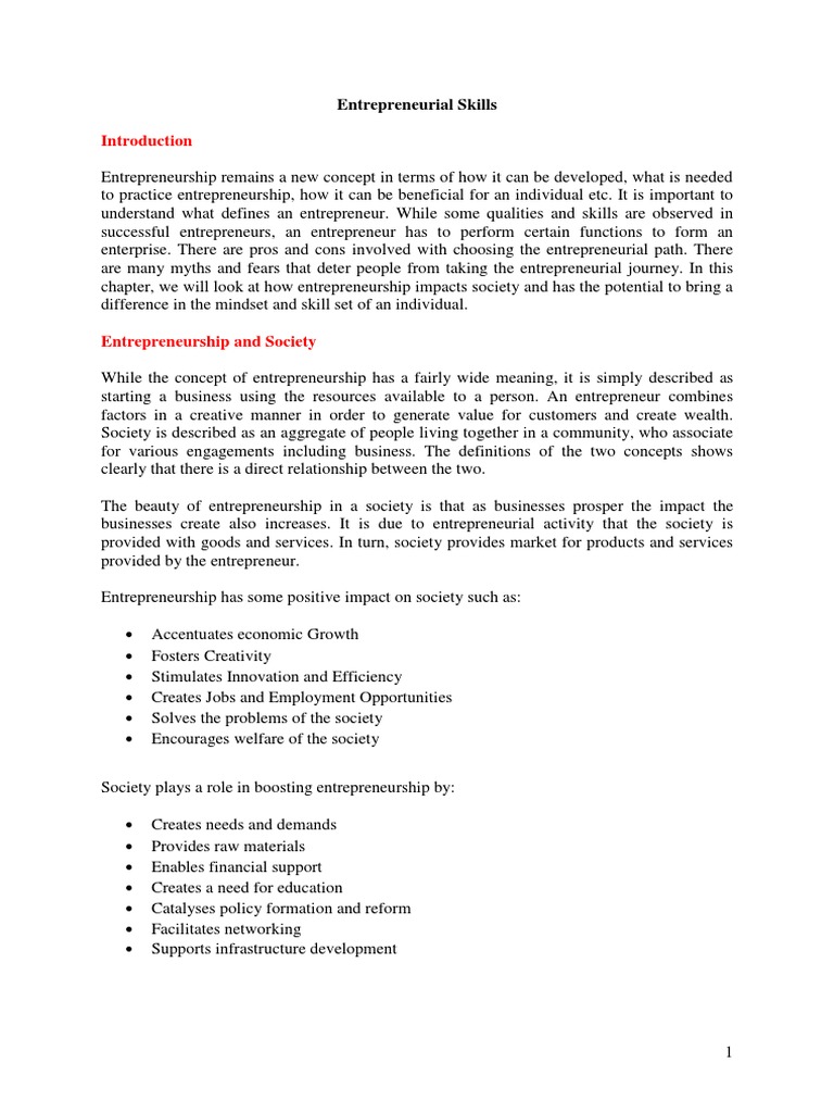 Entrepreneurial Skills and Societal Impact | PDF | Social ...