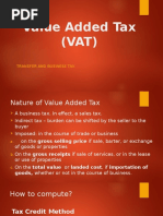 Value Added Tax (VAT) : Transfer and Business Tax