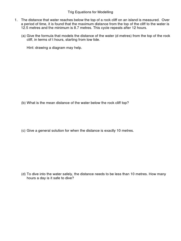 Trig Modelling Worksheet Pdf Download Free Pdf Trigonometry Speed