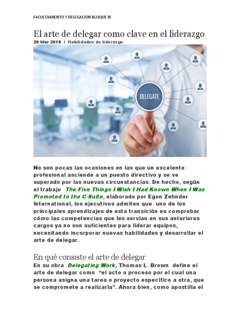 El arte de delegar en liderazgo | PDF | Liderazgo | Hotel