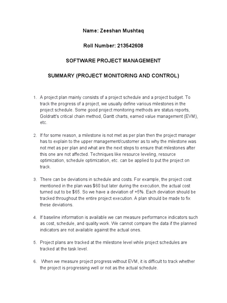 Summary-Project Monitoring & Controlling (213542608) | PDF | Economies ...