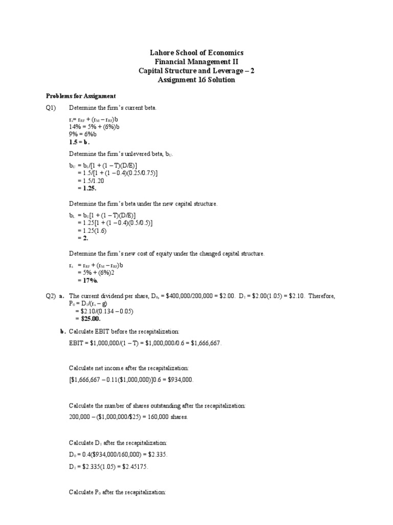 FM II Assignment 16 Solution 19 | PDF | Business | Finance & Money ...