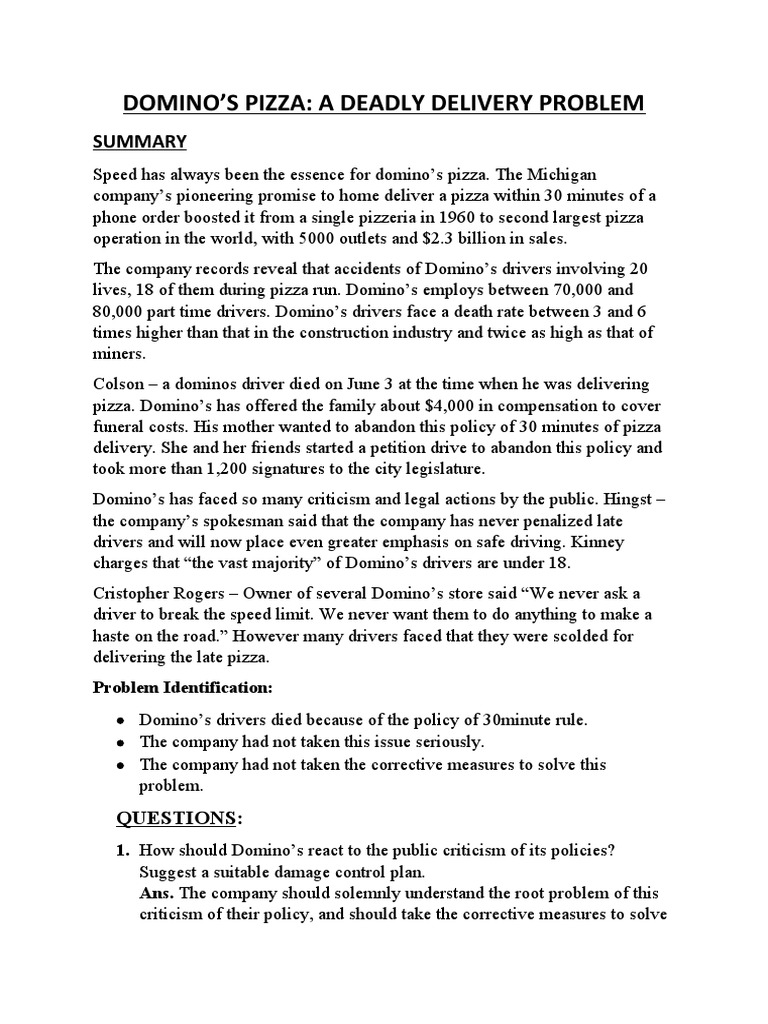 Gunjan Dominos Case Study MOS PDF Domino's Pizza Employment