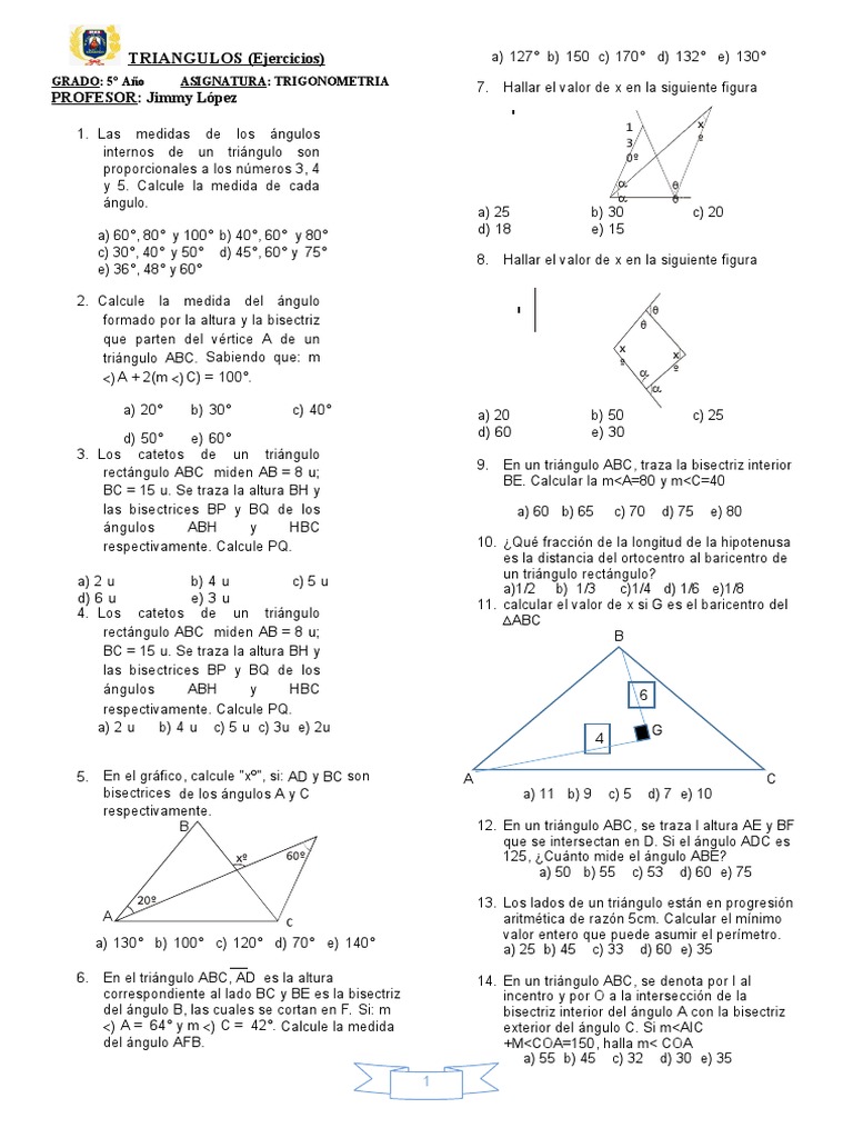 Triangulos 5to Ano Ejercicios Pdf Geometria Triangular Triangulo