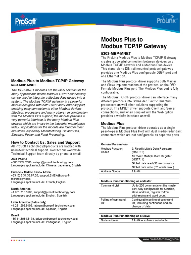 Modbus Plus To Modbus TCP/IP Gateway: 5303-MBP-MNET | PDF ...