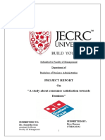 Project Report On "A Study About Consumer Satisfaction Towards Dominos"