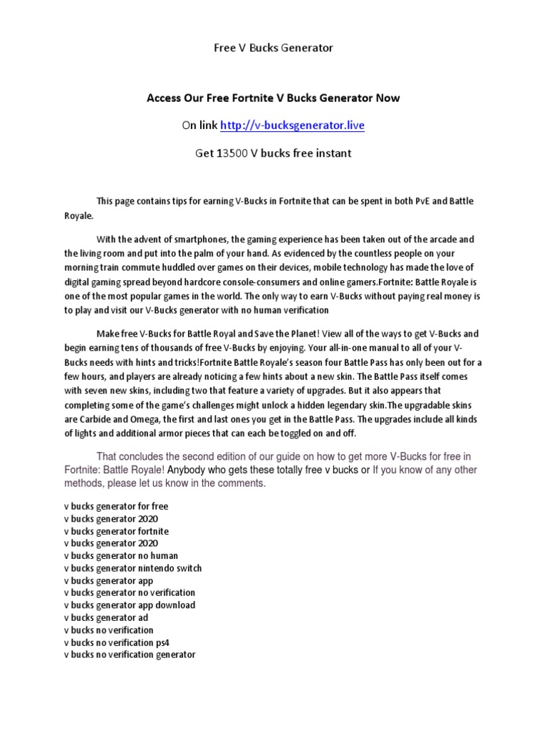 Free V Bucks Generator No Verification Pdf Ios Mobile Computers