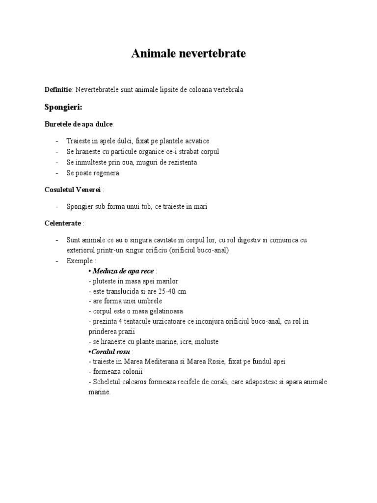 Animale Nevertebrate | PDF