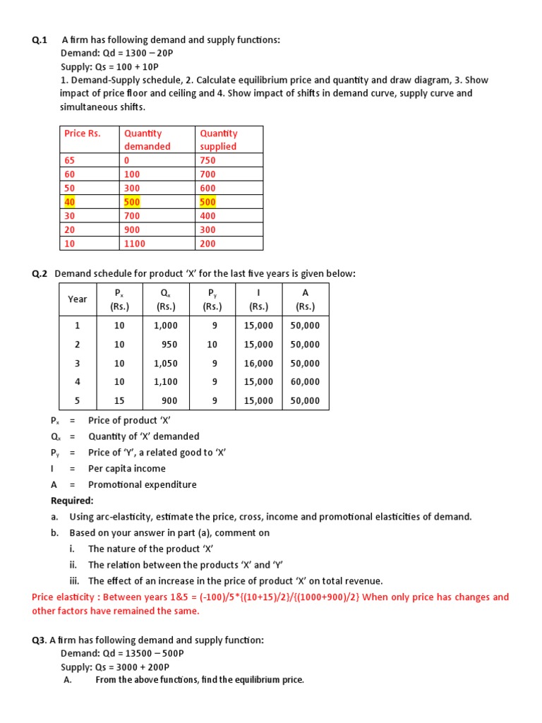 Elasticity of Demand and Supply Numericals | PDF | Demand | Price ...