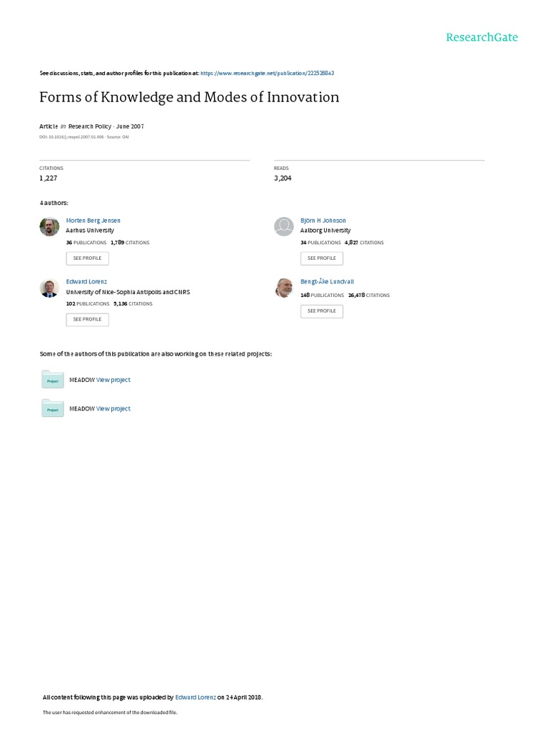 Formsofknowledge PDF | PDF | Tacit Knowledge | Innovation