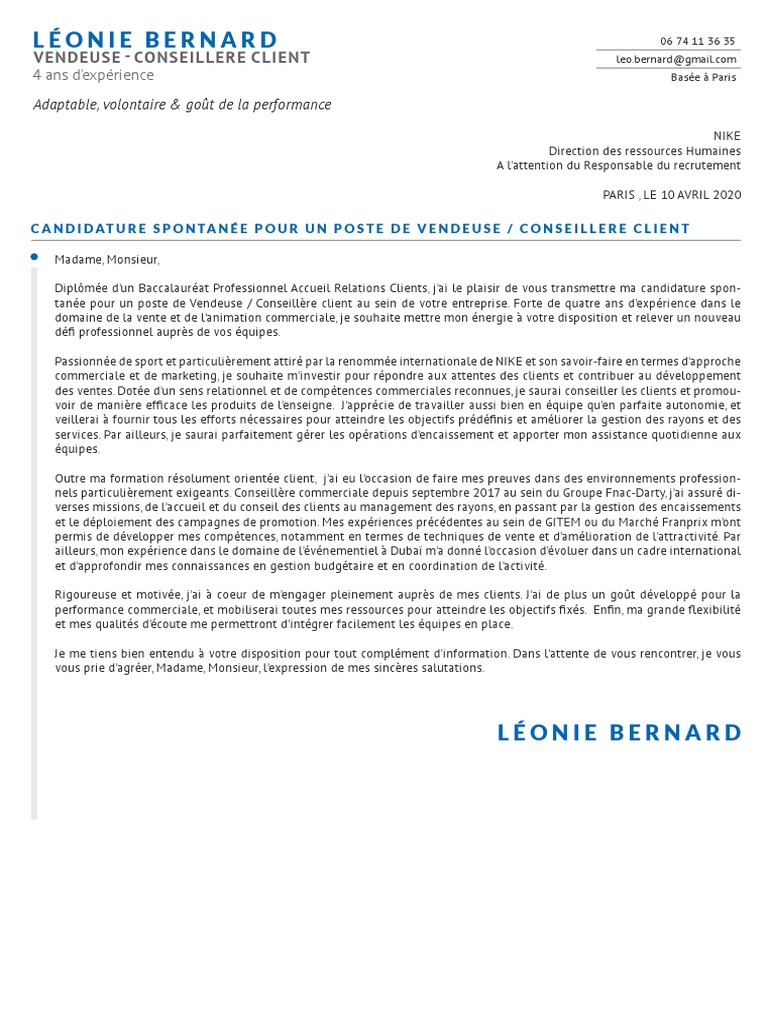 Modele Lettre De Motivation Vendeur Vendeuse Pdf Sodles Economie