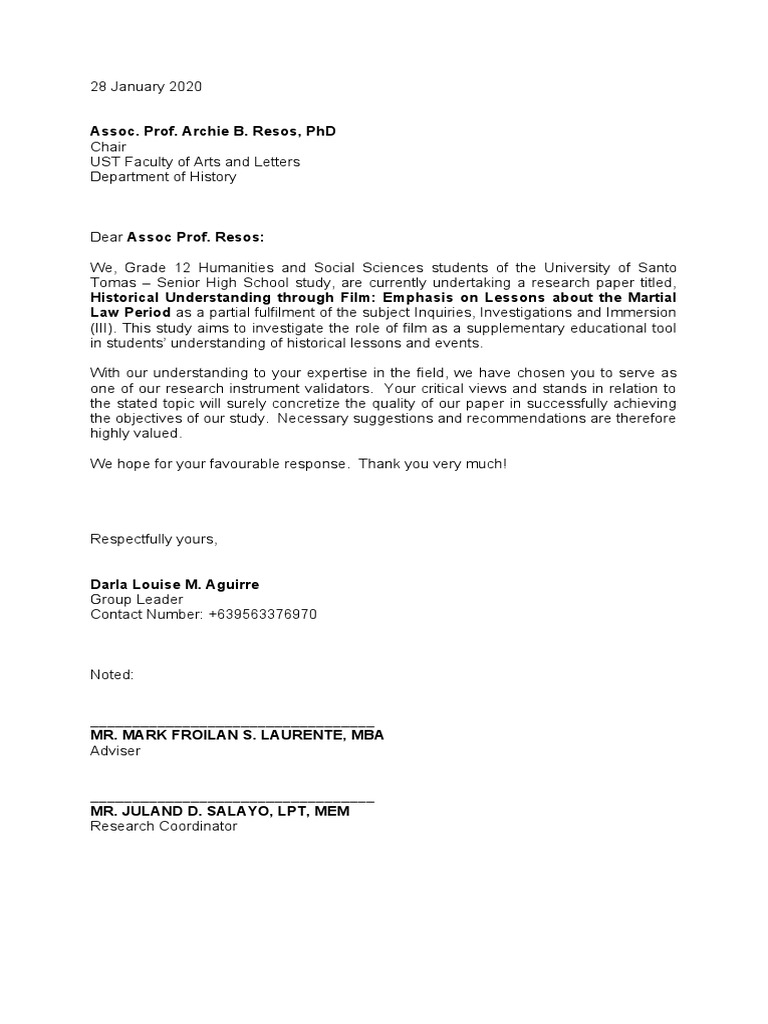 Letter To The Instrument Validator PDF