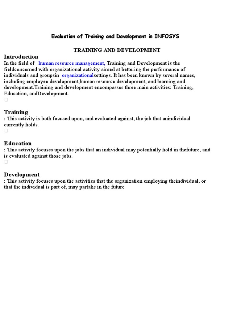 Infosys Training & Development Review | PDF | Career & Growth