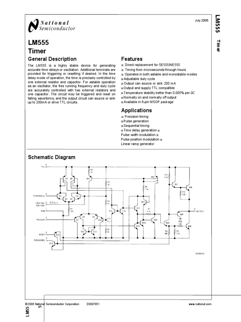 LM555 Timer: General Description Features | PDF | Electrical Circuits ...