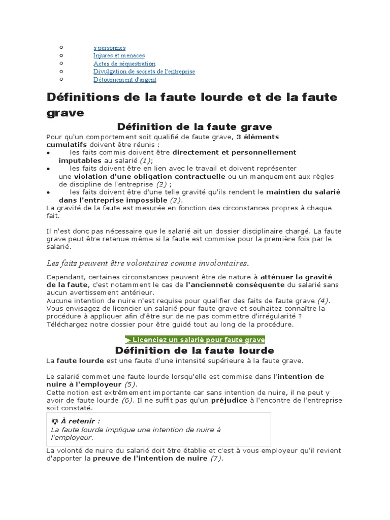 Faute Grave Et Faute Lourde Docx Greve Justice
