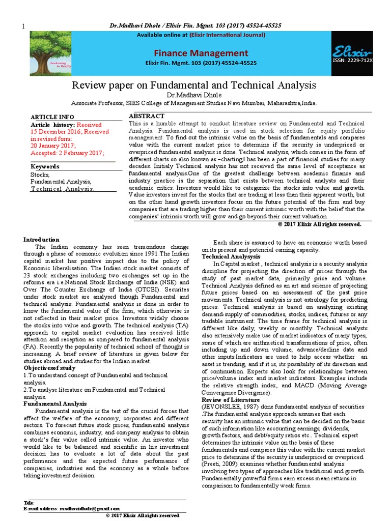 Review Paper On Fundamental and Technical Analysis: Finance Management ...