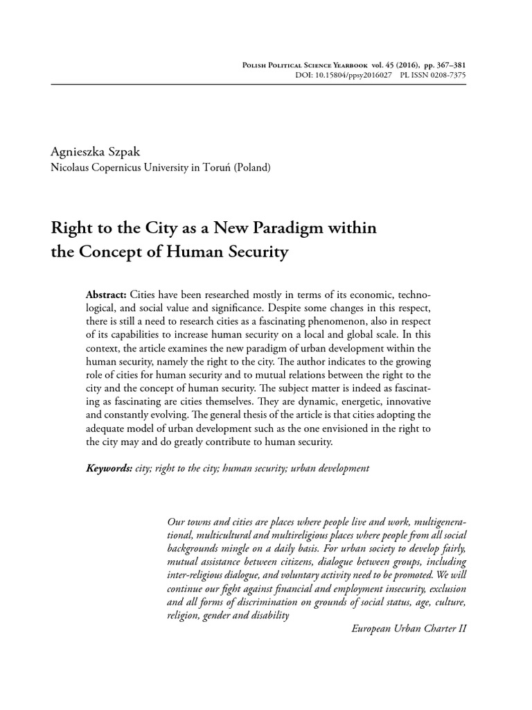 Right to the City and Human Security | PDF | Human Security | City