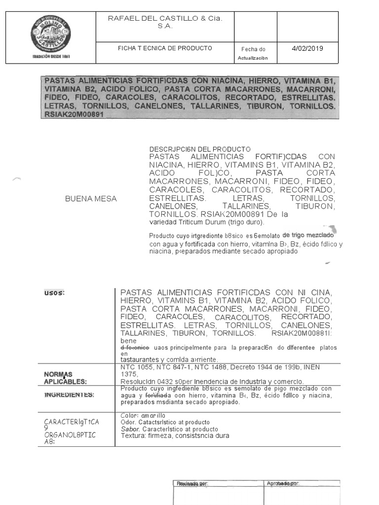 5.ficha Tecnica de Las Pastas 1 PDF Pasta Alimentos basicos