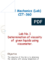 (Lab No. 1) Determination of Viscosity of A Given Liquid Using Viscometer.