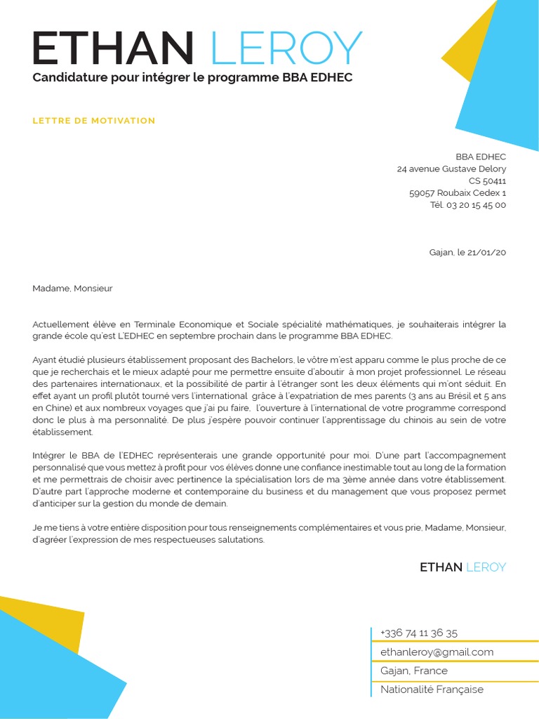 Modele De Lettre De Motivation Pour Parcoursup Pdf Business Science