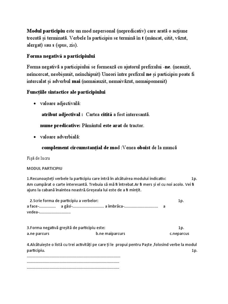 Modul Participiu Didactic | PDF