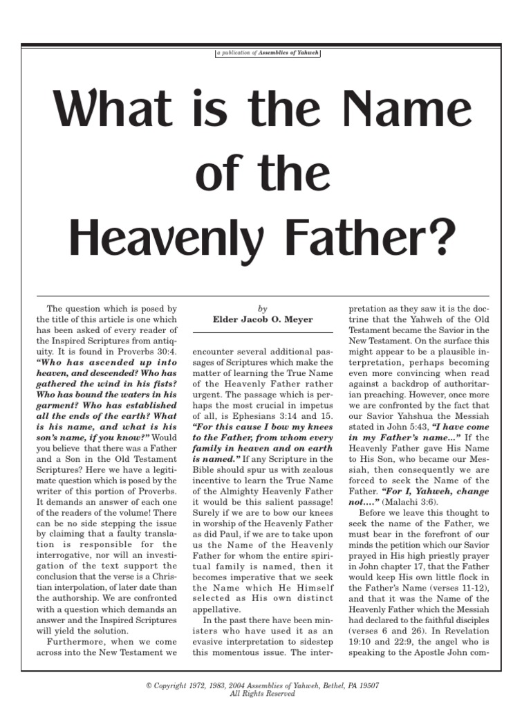 What Is The Name of The Heavenly Father?: Elder Jacob O. Meyer | PDF ...