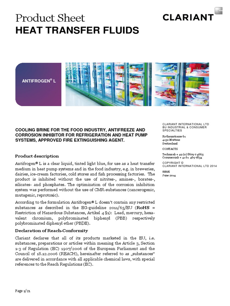Product Sheet: Heat Transfer Fluids | PDF | Water | Physical Sciences