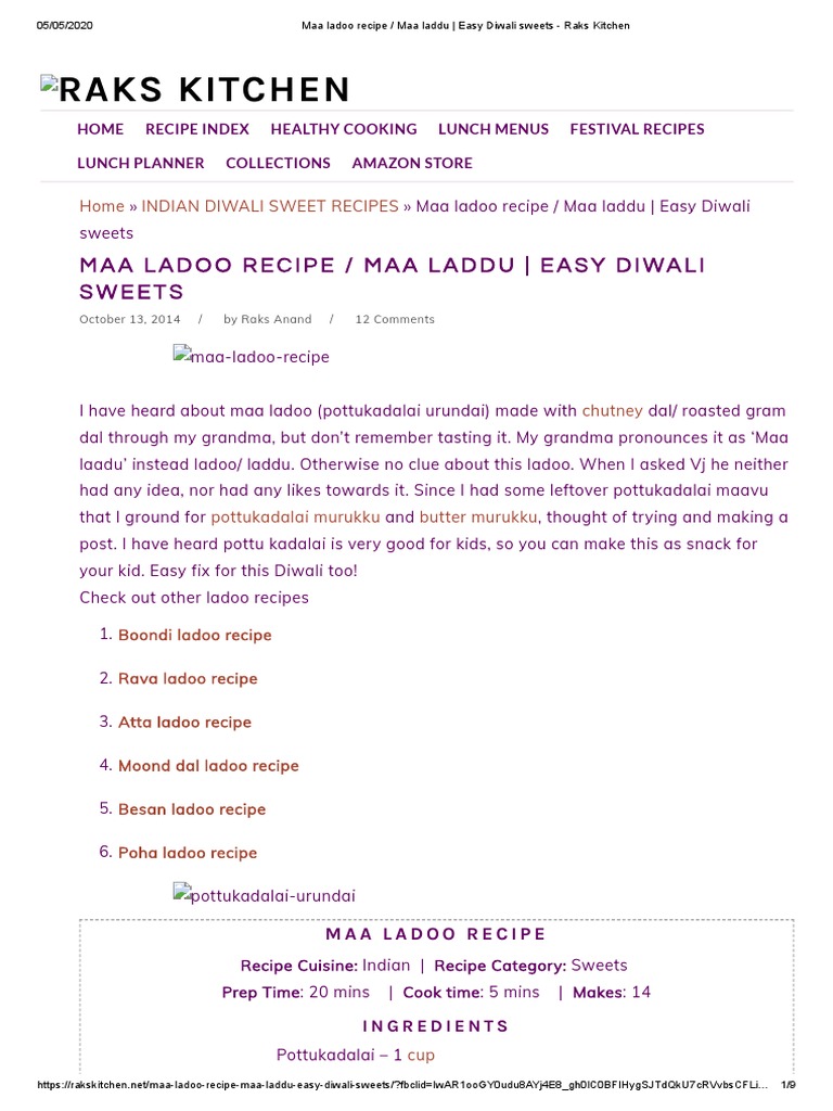RakMaa Ladoo Recipe Maa Laddu Easy Diwali Sweets Raks Kitchen