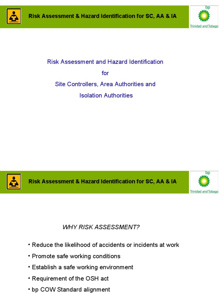 Risk Assessment and Hazard Identification For Site Controllers, Area