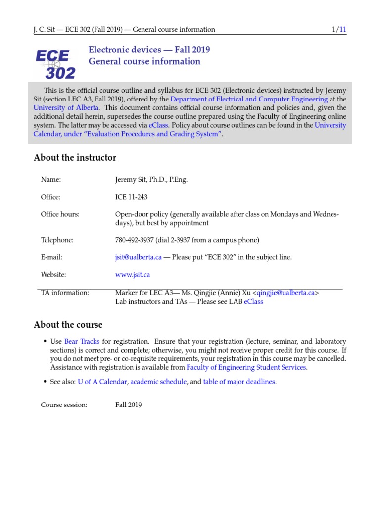 ECE 302 Course Info - Fall 2019 | PDF | Bipolar Junction Transistor ...