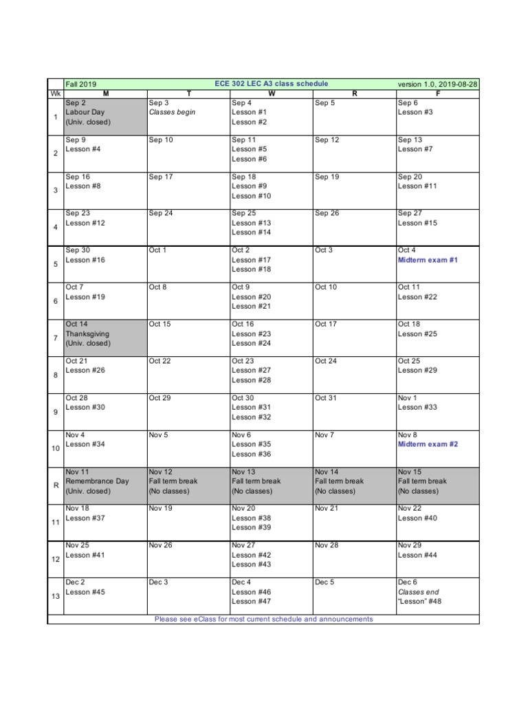 2019 09 ECE 302 LEC A3 Course Schedule v01 | PDF